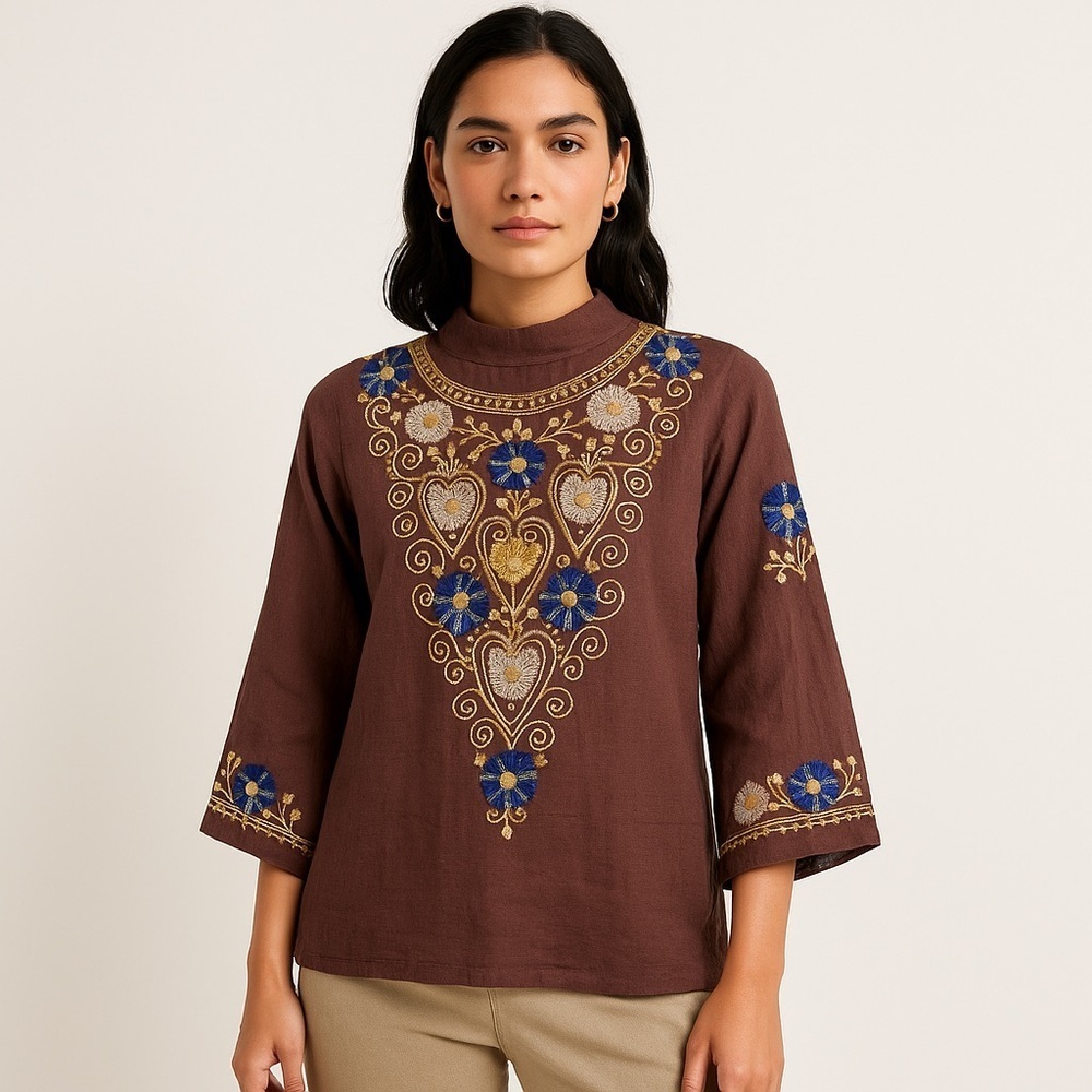 Artisan Embroidered Linen Blend Tunic Women’s Medium